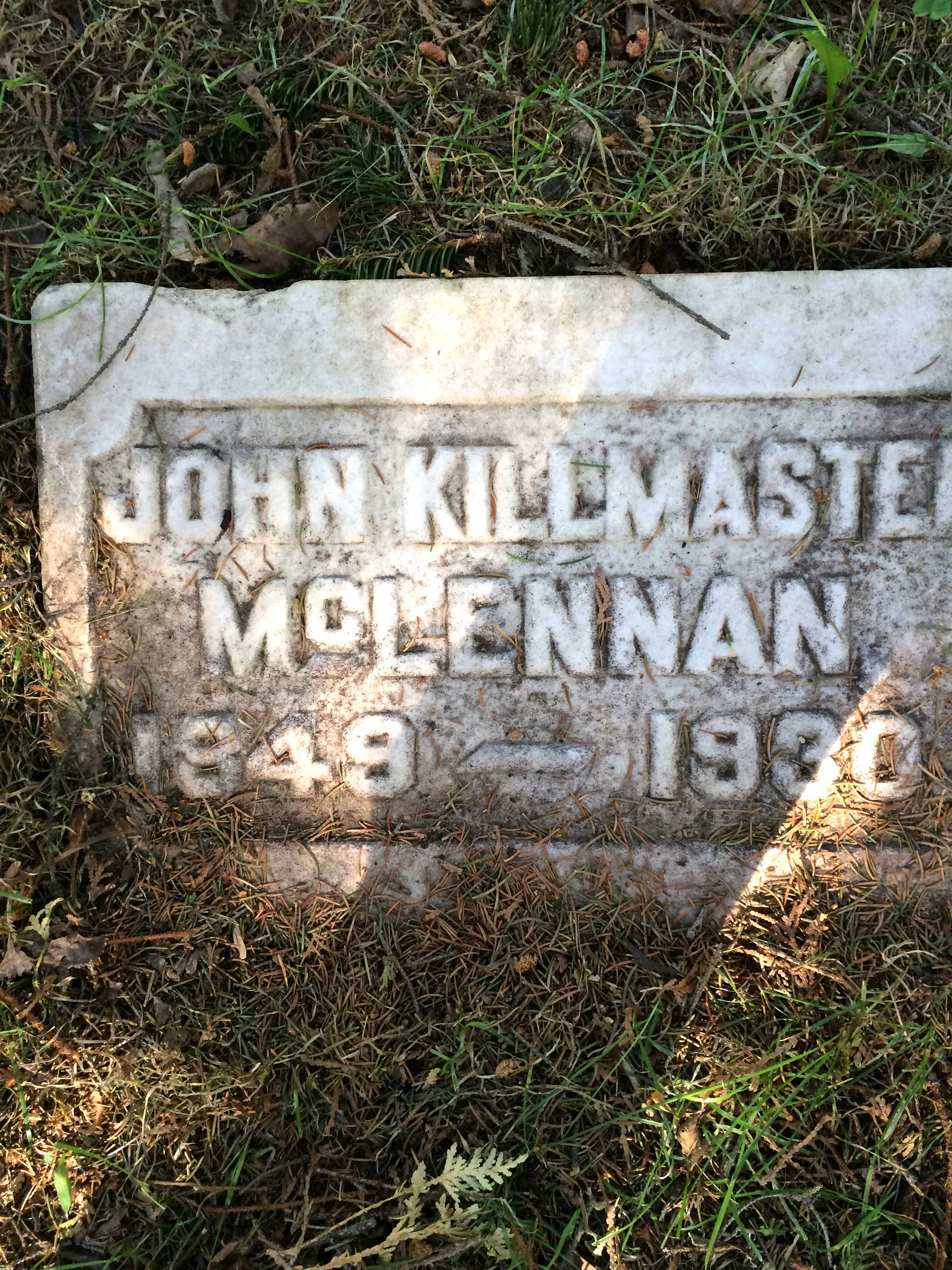 Photo of headstones/John Killmaster McLennan 1849-1930 hdstn Vittoria cem ON